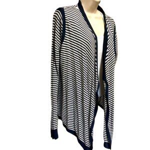 ANN TAYLOR LOFT Black and White Striped Open Button Cardigan Womans Large